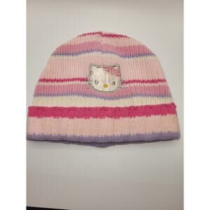 Hello Kitty Hat Cap Beanie Sz 4-16 Pink/White Knit Embroidered Acrylic Winter